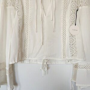 Revolve Tularosa Farrah Blouse Long Flare Sleeve Crochet Lace Ivory Size Small